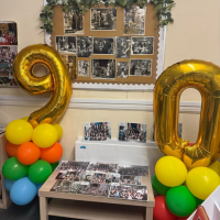 McMillan's 90th Birthday balloons and photos